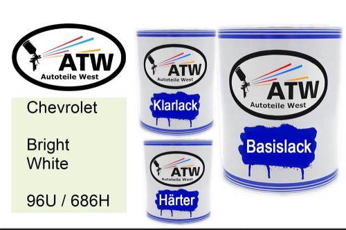 Chevrolet, Bright White, 96U / 686H: 1L Lackdose + 1L Klarlack + 500ml Härter - Set, von ATW Autoteile West.